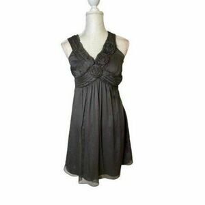 Ark & Co. women A Line Dress Gray Flower Pleated halter v neck tank dress sz s